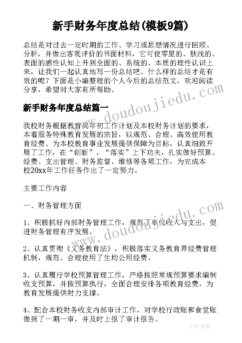 新手财务年度总结(模板9篇)