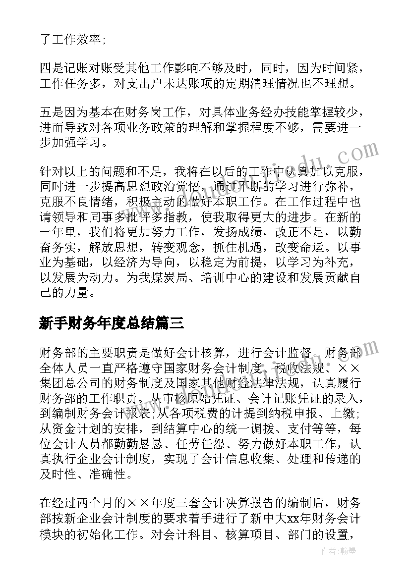 新手财务年度总结(模板9篇)