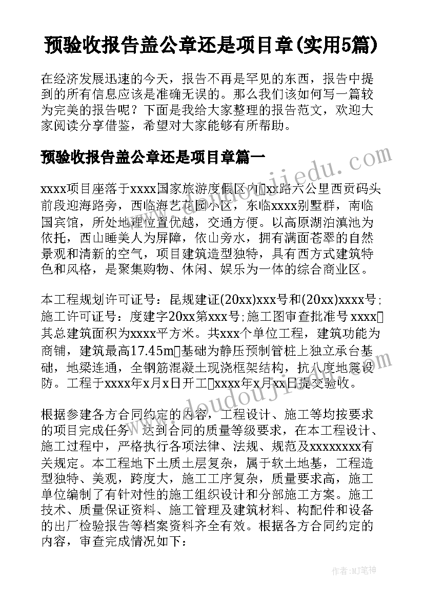 预验收报告盖公章还是项目章(实用5篇)