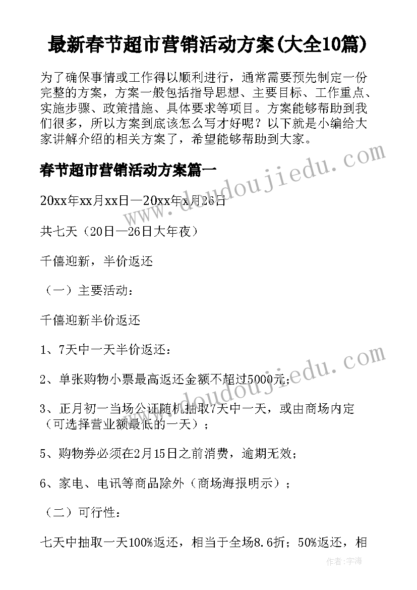 最新春节超市营销活动方案(大全10篇)