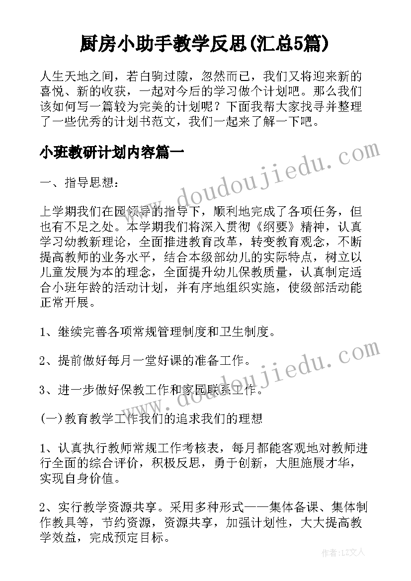 厨房小助手教学反思(汇总5篇)