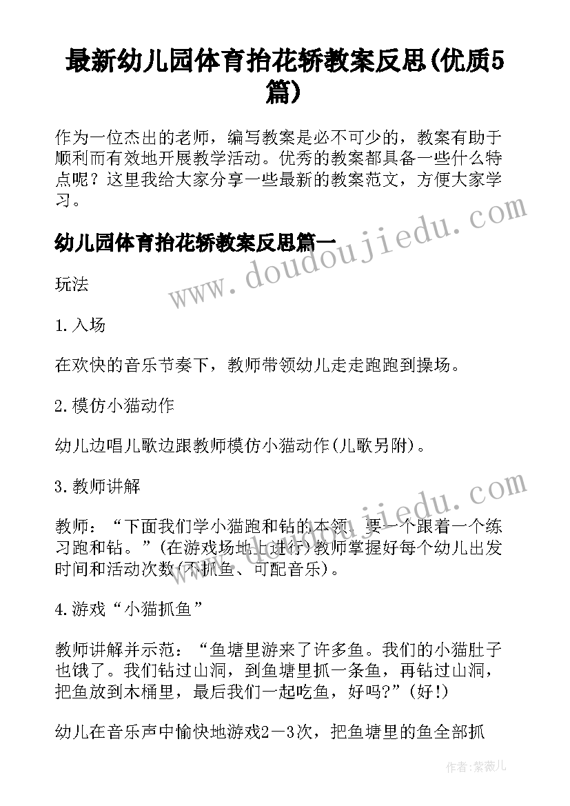 最新幼儿园体育抬花轿教案反思(优质5篇)