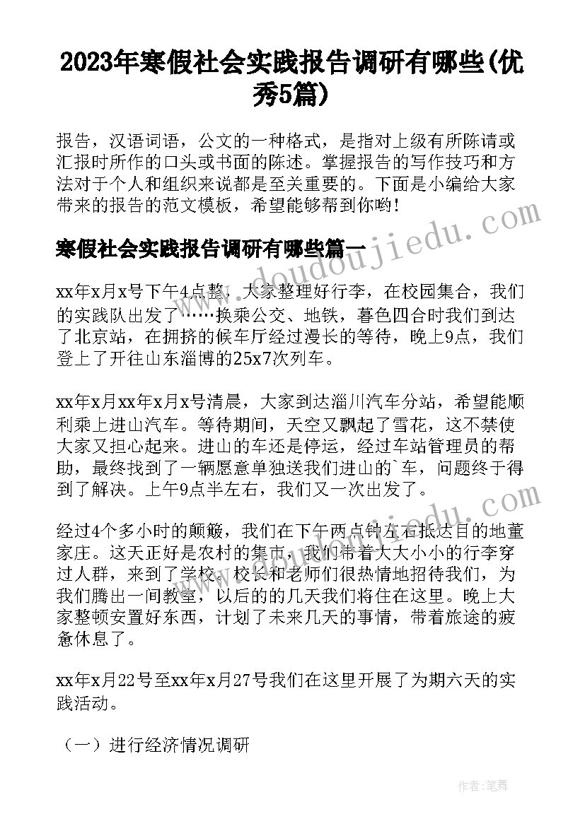 2023年寒假社会实践报告调研有哪些(优秀5篇)