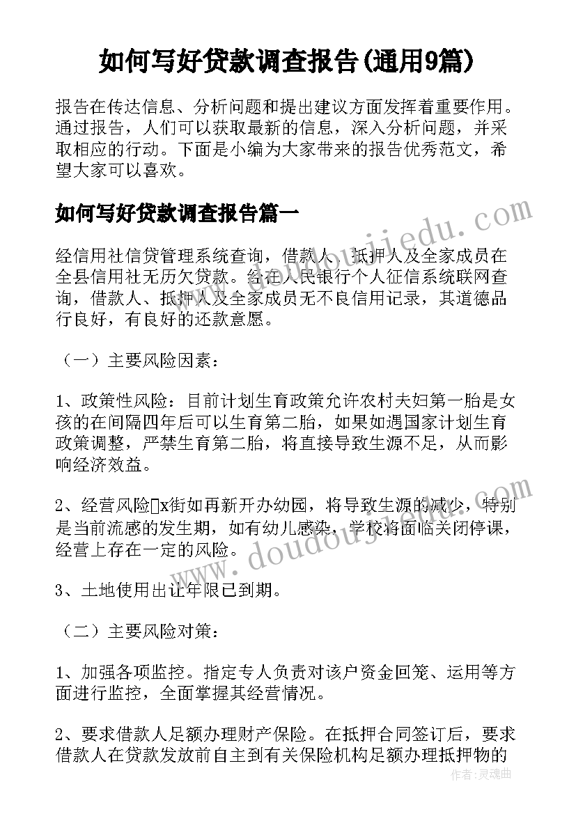 如何写好贷款调查报告(通用9篇)