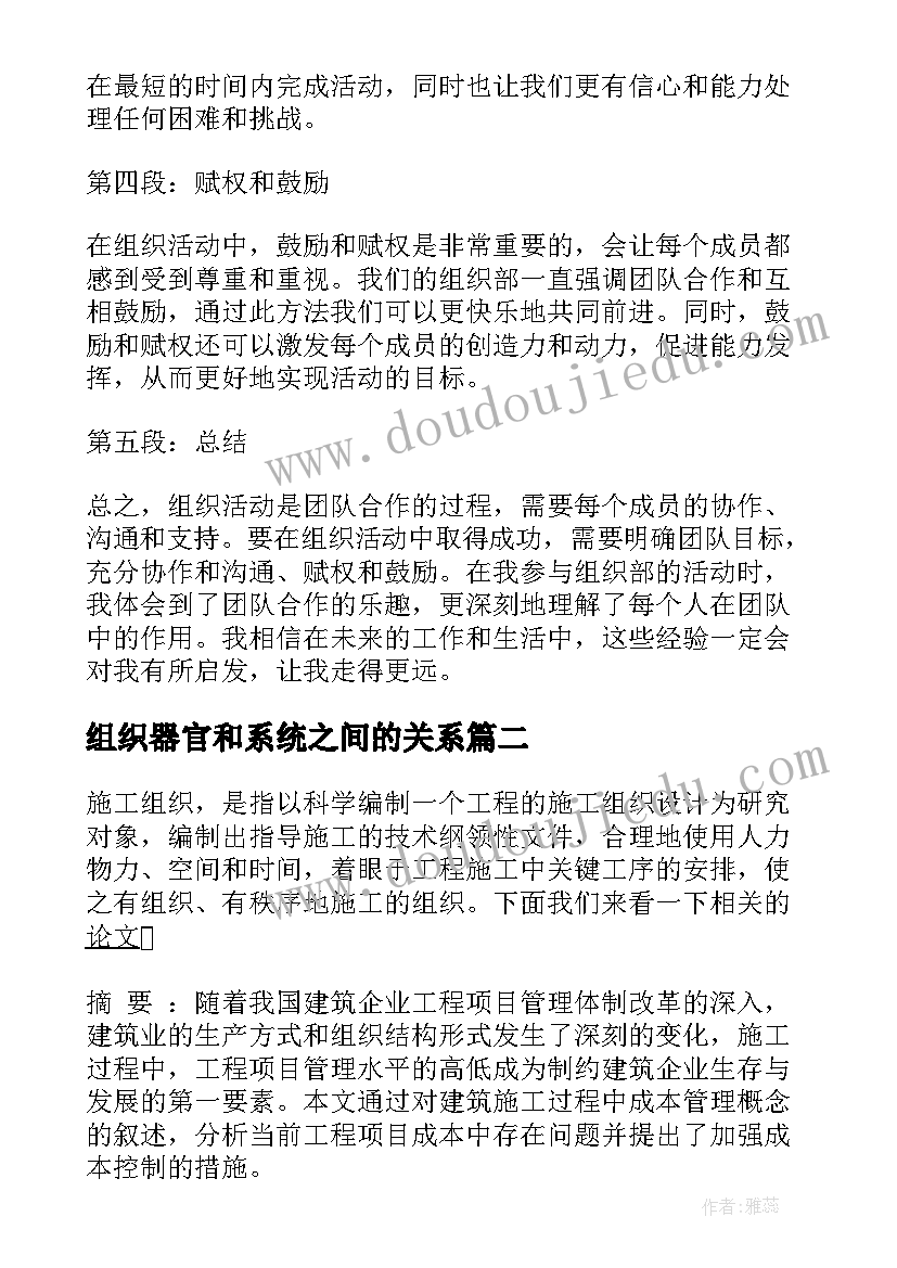 最新组织器官和系统之间的关系 组织部组织活动心得体会(汇总5篇)