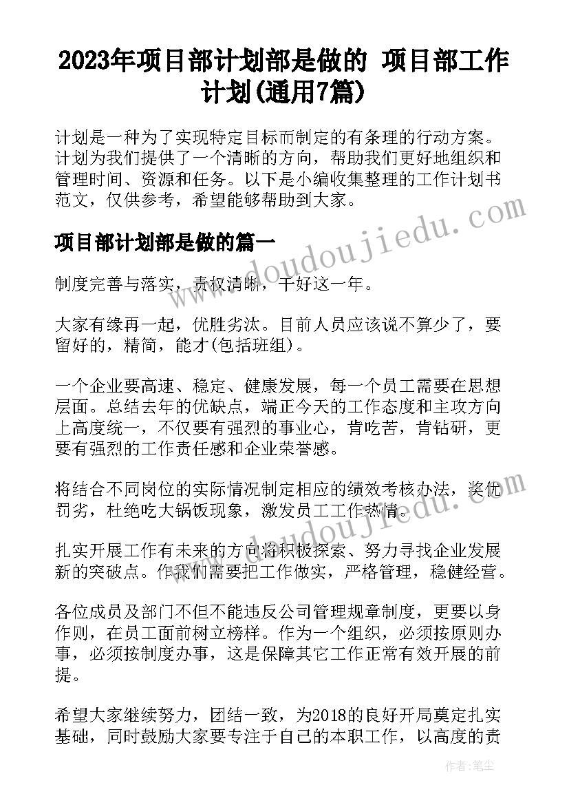 2023年项目部计划部是做的 项目部工作计划(通用7篇)