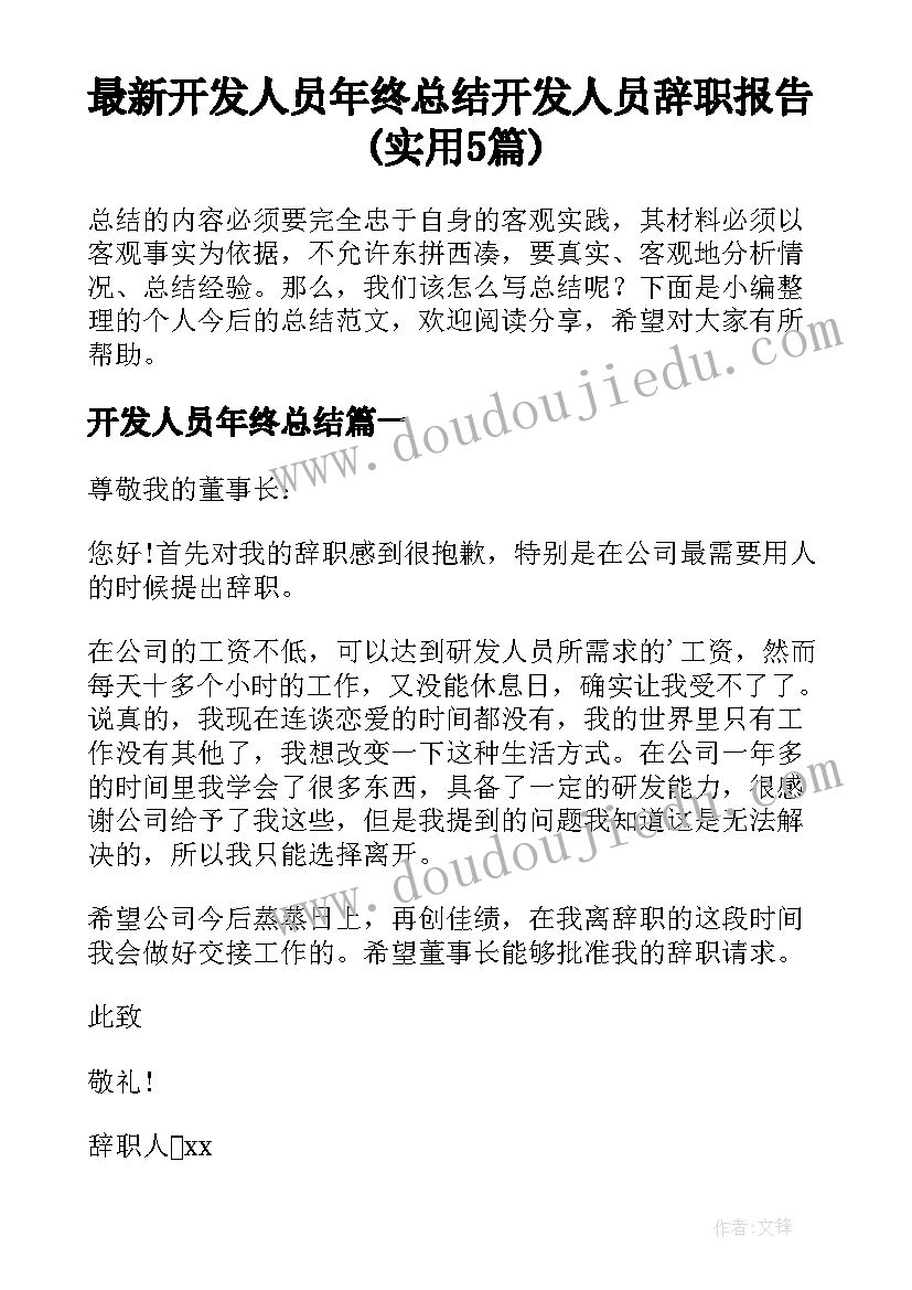 最新开发人员年终总结 开发人员辞职报告(实用5篇)