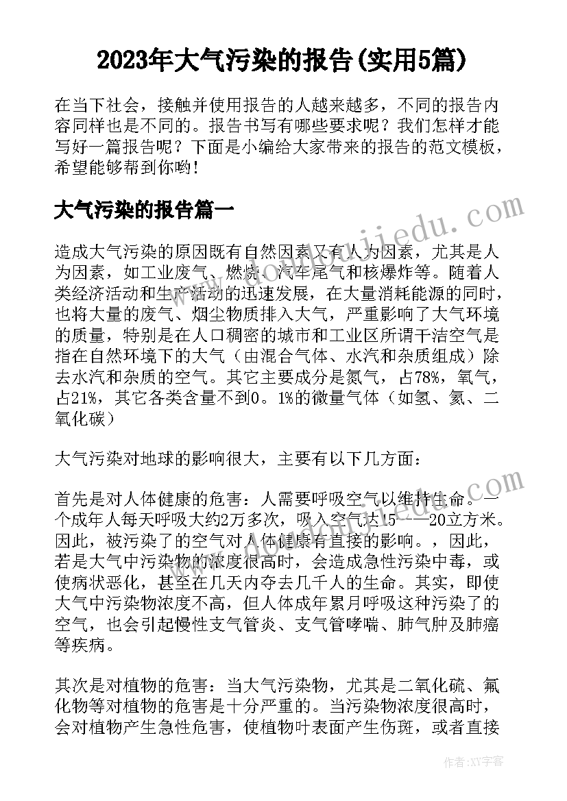 2023年大气污染的报告(实用5篇)