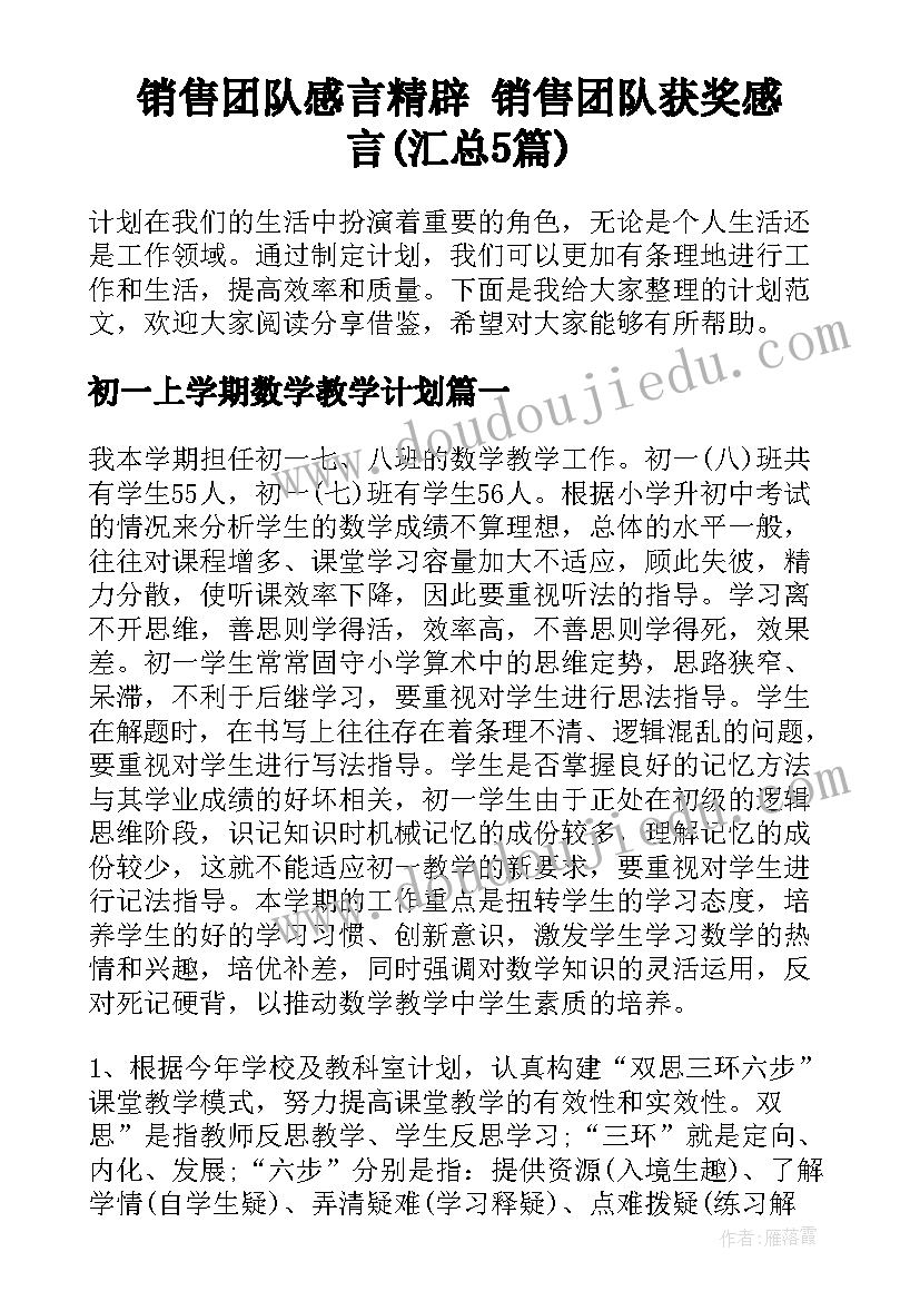 销售团队感言精辟 销售团队获奖感言(汇总5篇)