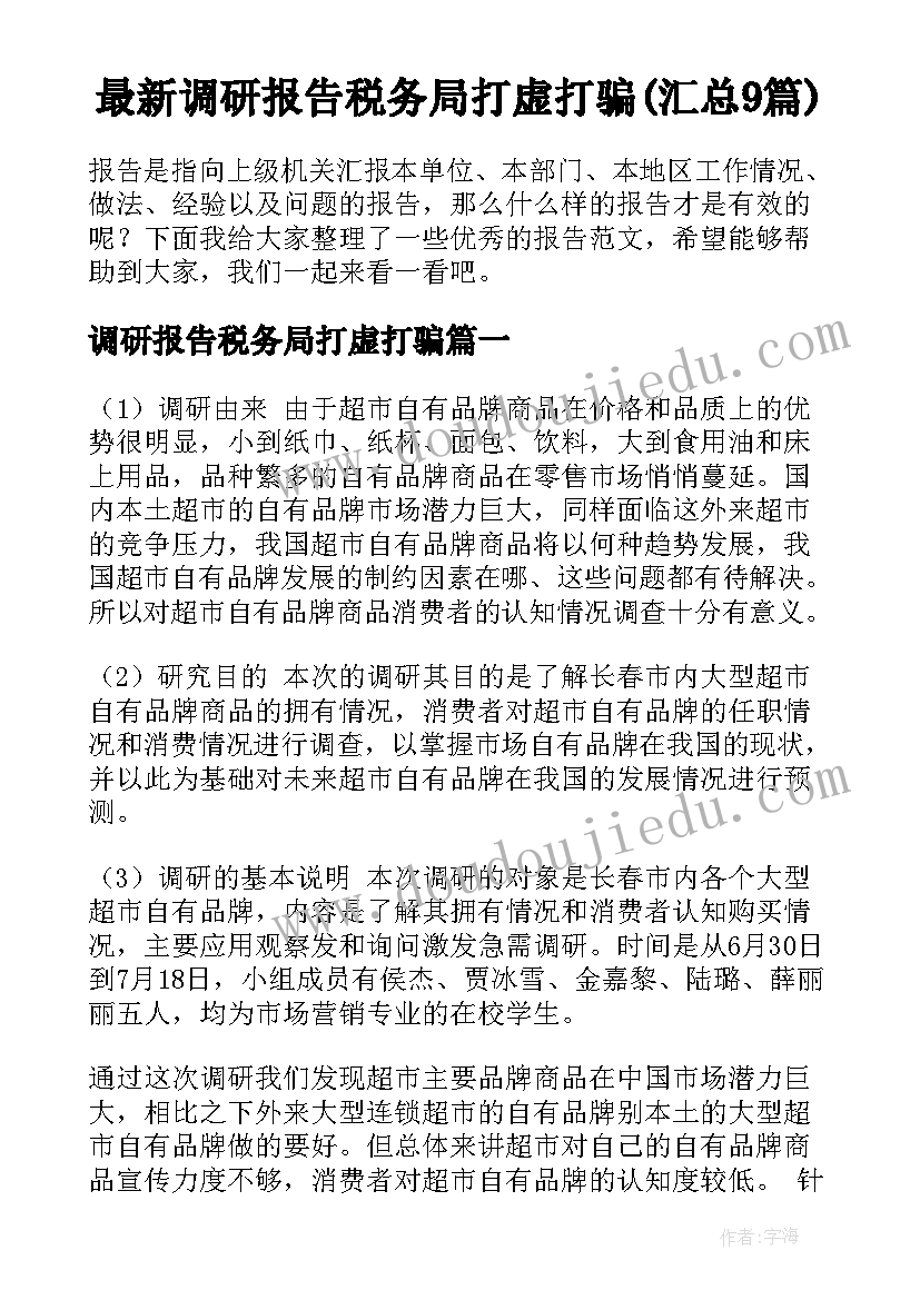 最新调研报告税务局打虚打骗(汇总9篇)
