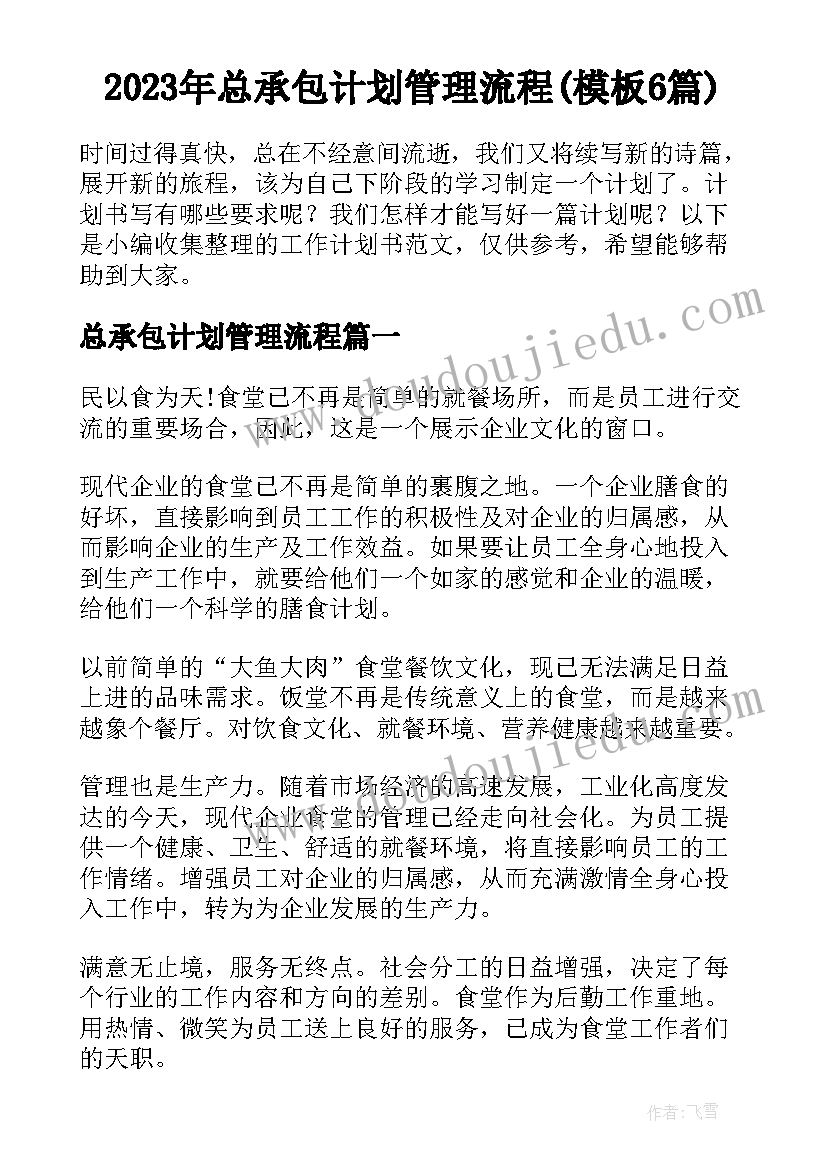 2023年总承包计划管理流程(模板6篇)