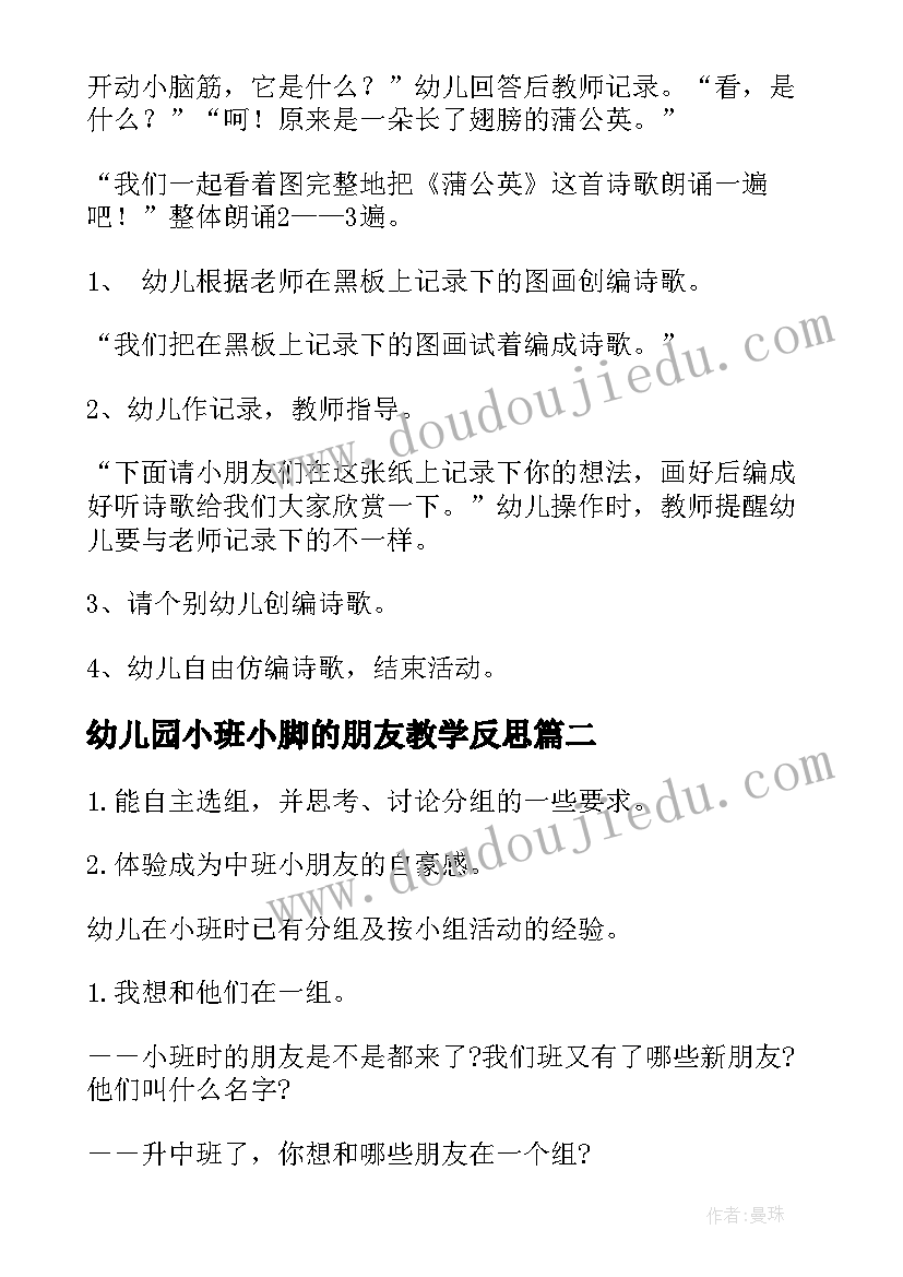 幼儿园小班小脚的朋友教学反思 中班语言活动教案(模板5篇)