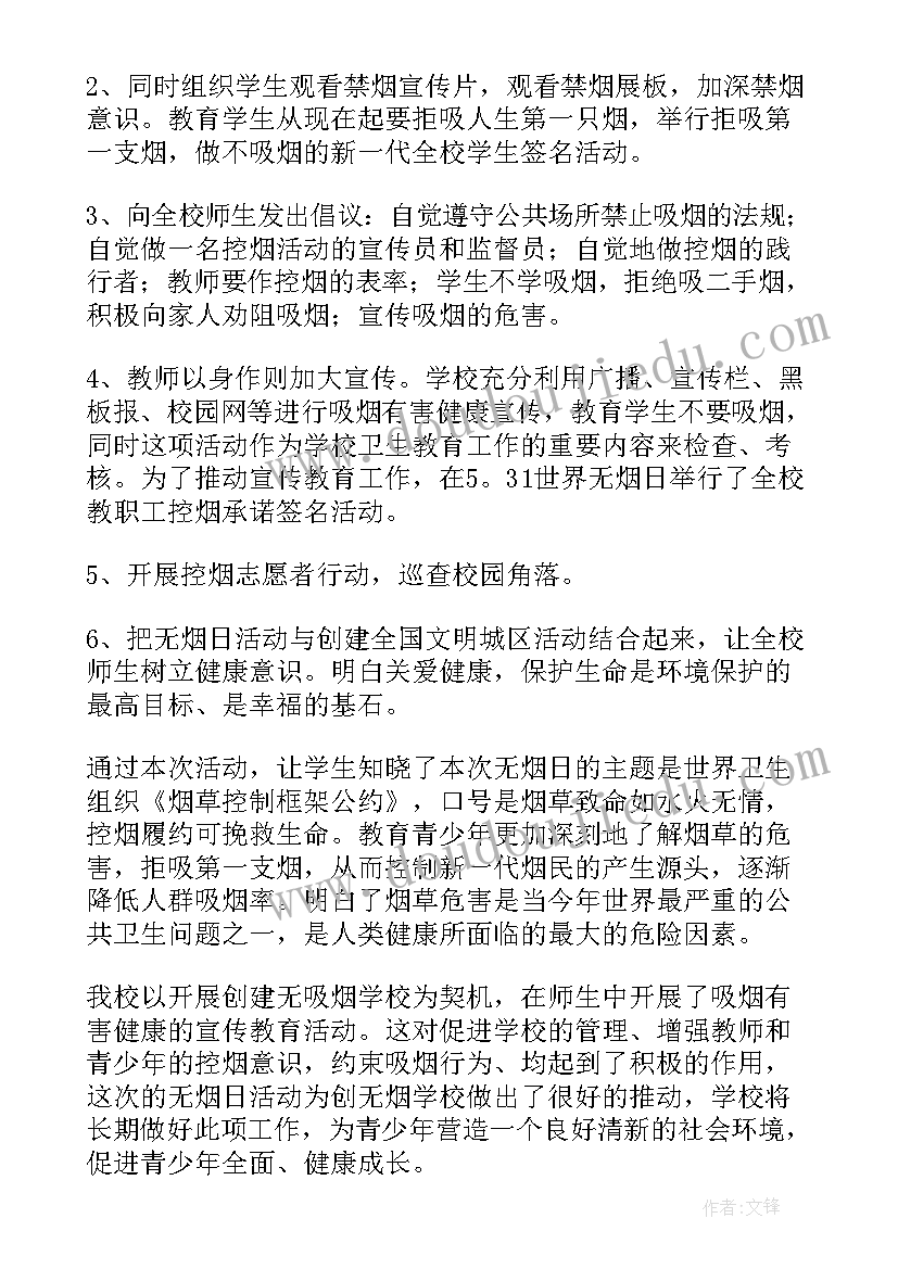 2023年小学无烟日活动总结(模板5篇)