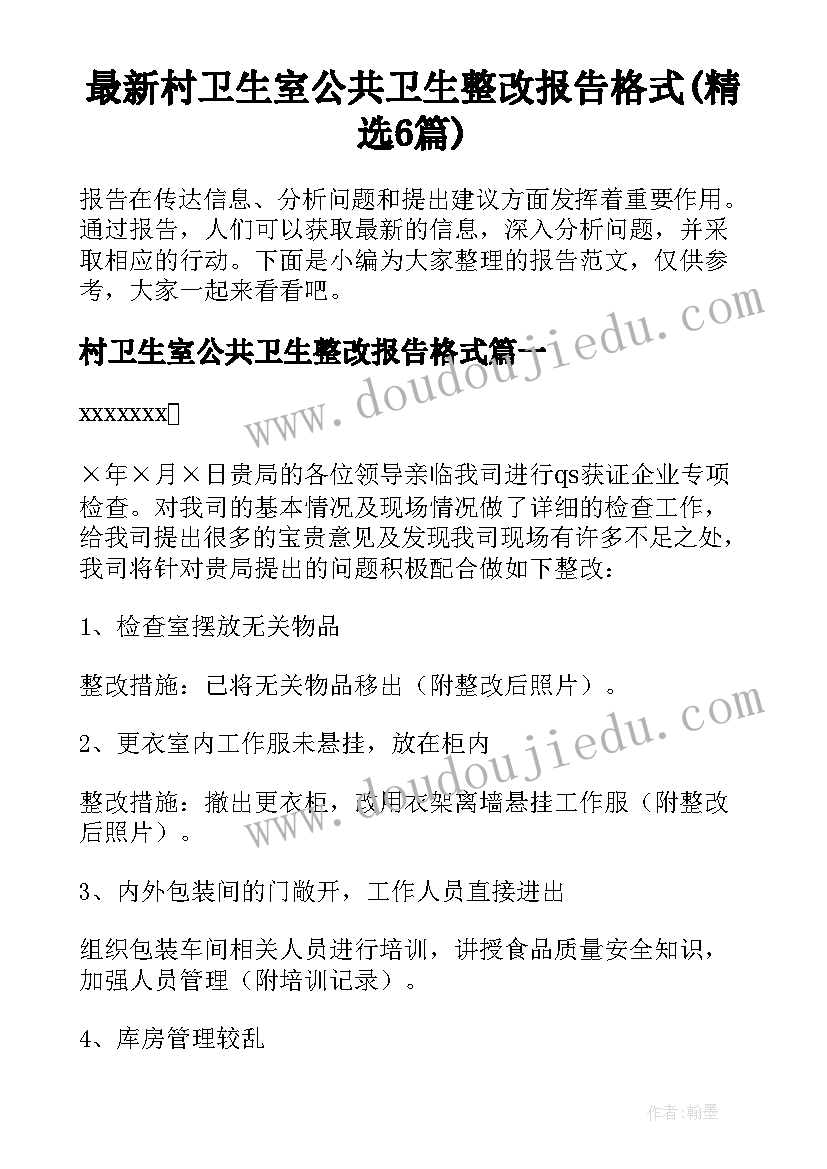 最新村卫生室公共卫生整改报告格式(精选6篇)