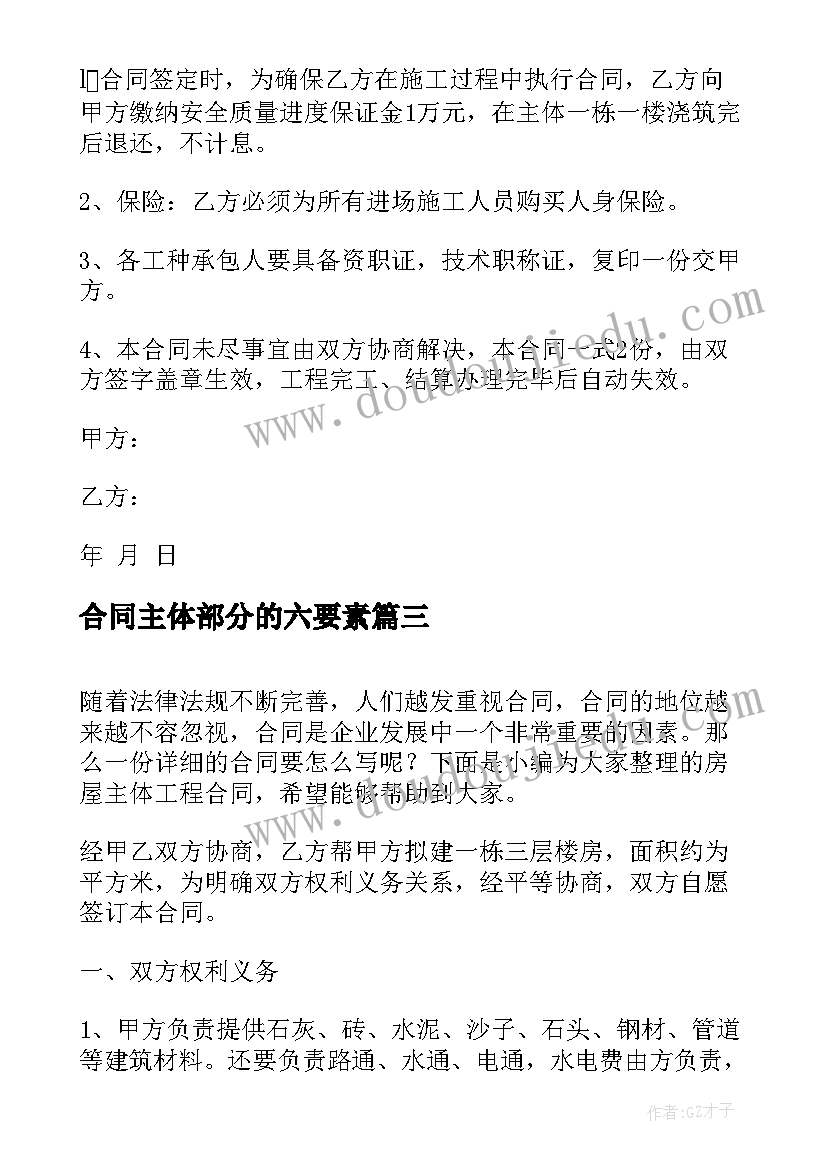 2023年合同主体部分的六要素(模板6篇)