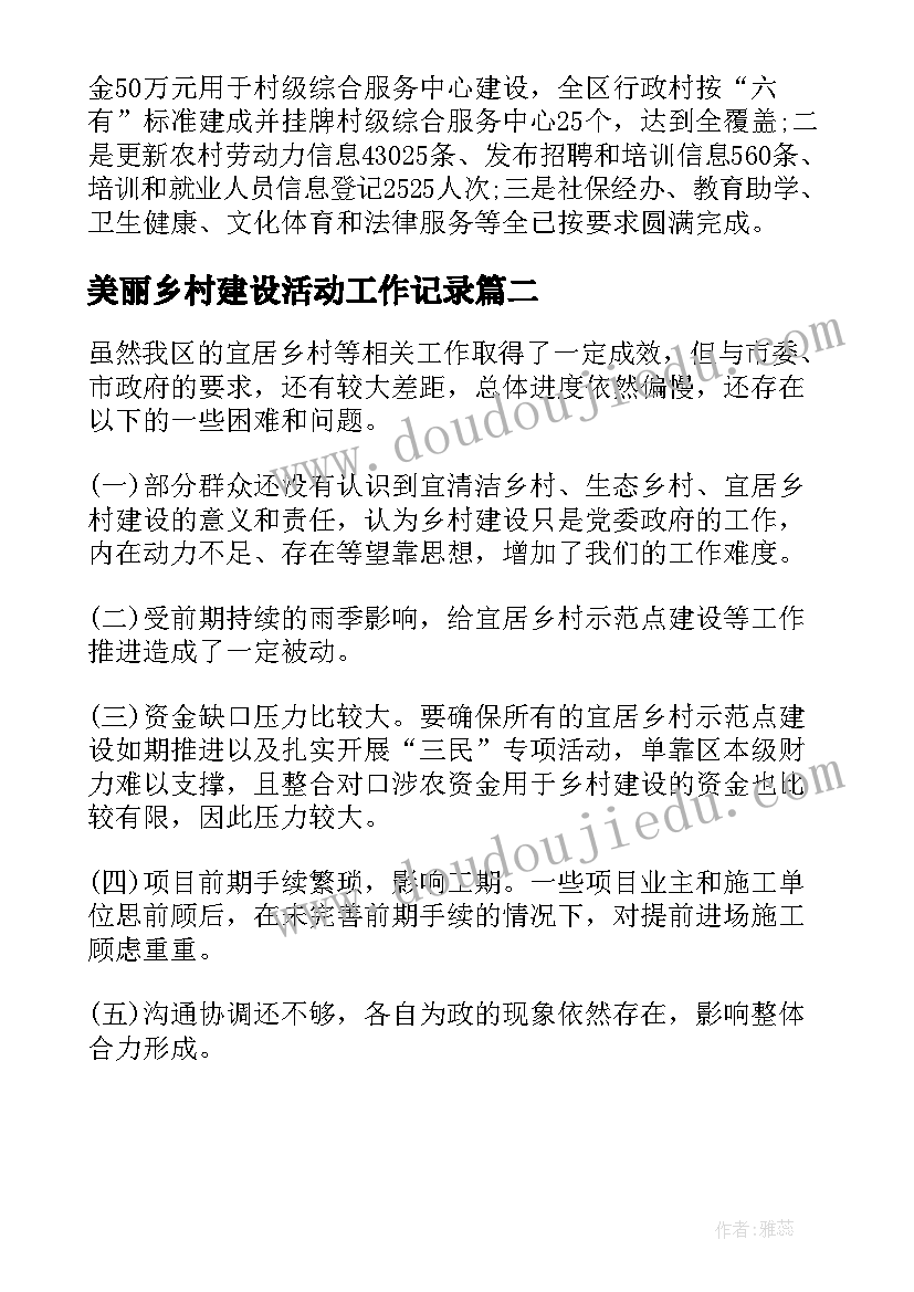 最新美丽乡村建设活动工作记录 美丽港口乡村建设活动工作总结(汇总5篇)