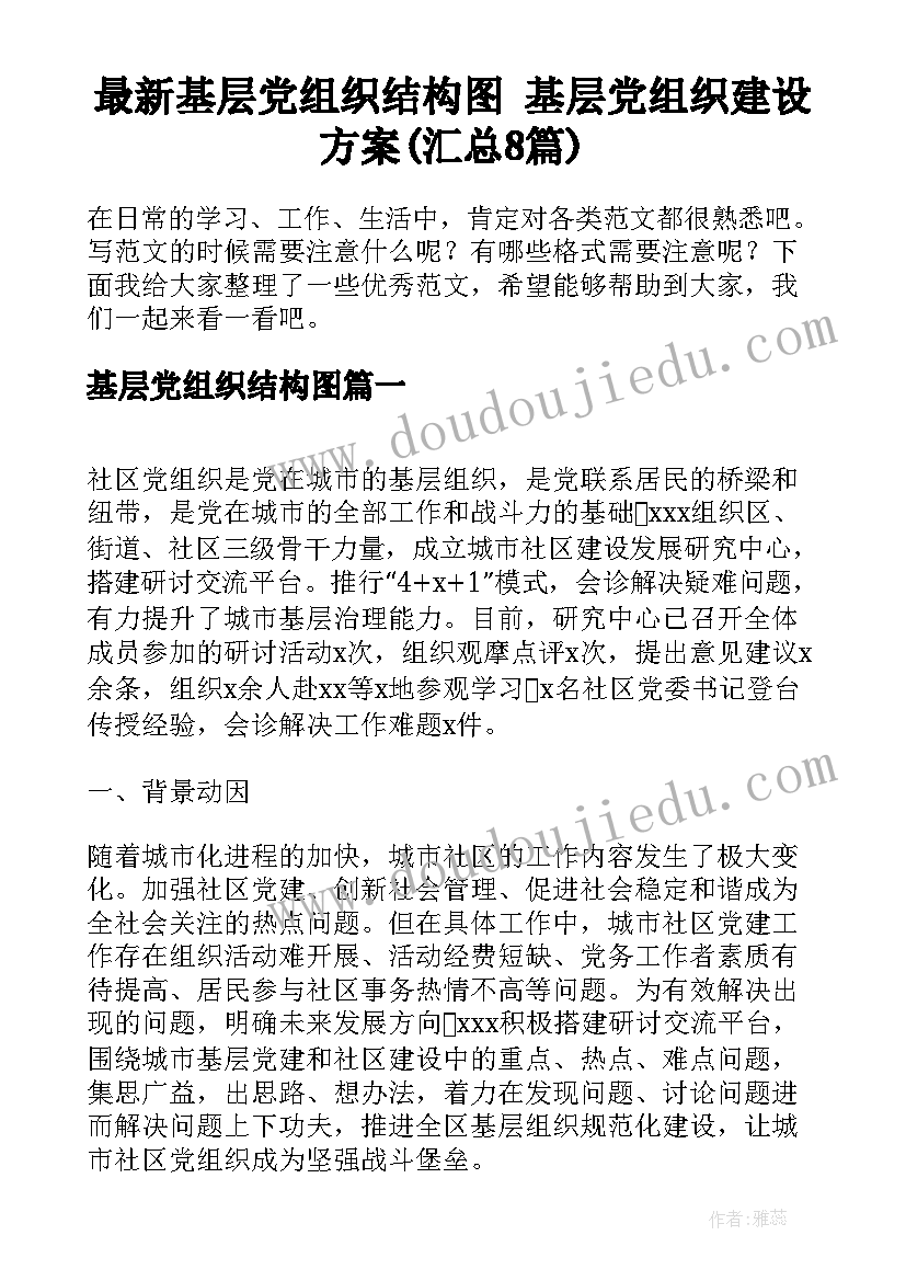 最新基层党组织结构图 基层党组织建设方案(汇总8篇)