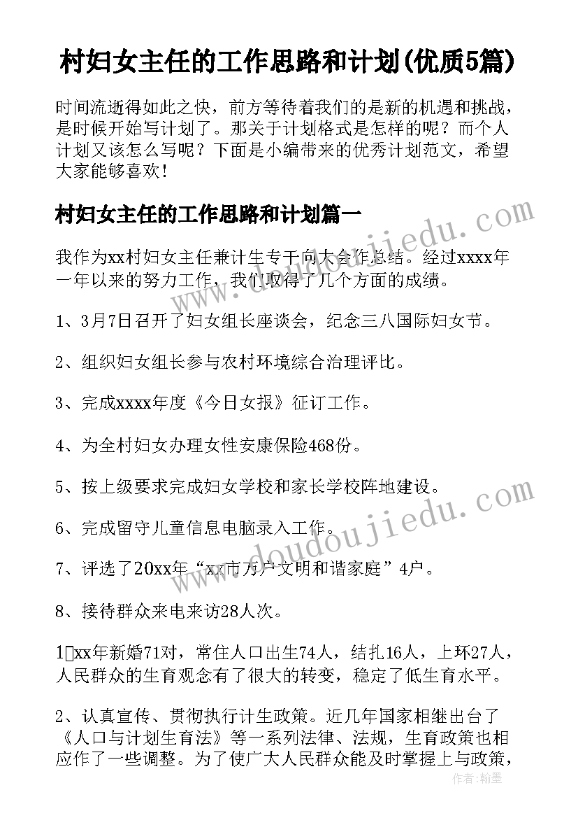 村妇女主任的工作思路和计划(优质5篇)