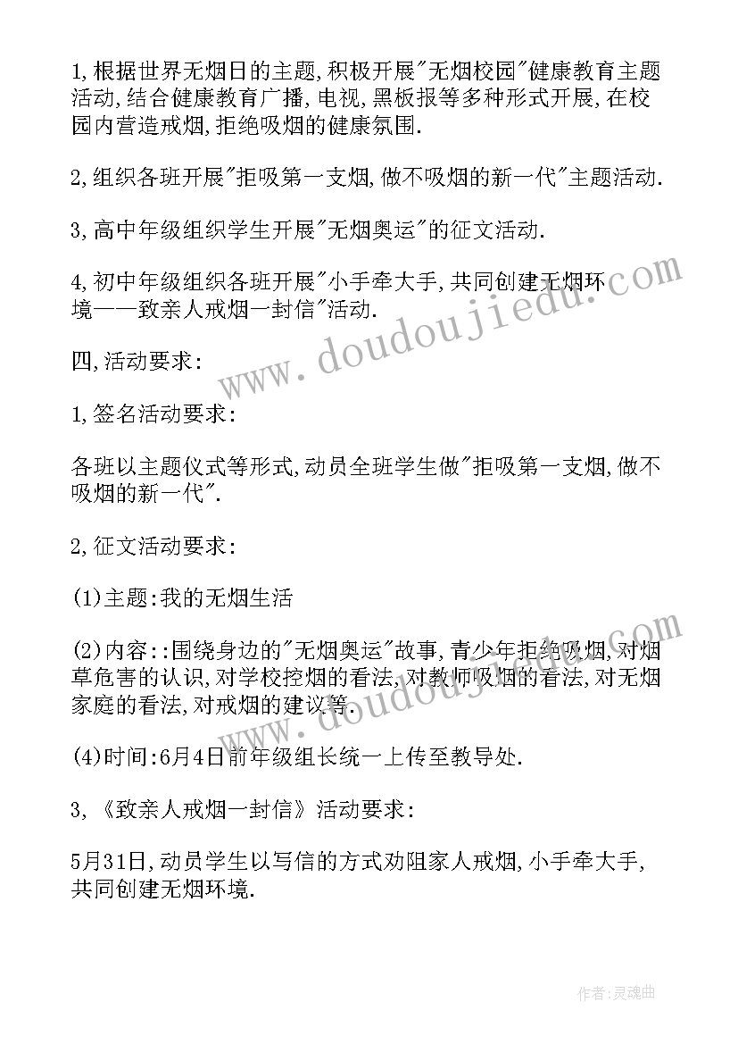 无烟校园绘画高中 学校世界无烟日活动方案(实用5篇)