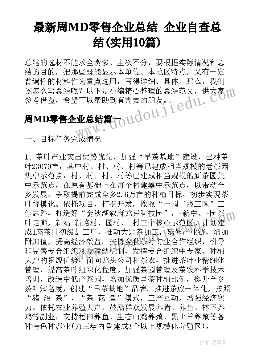 最新周MD零售企业总结 企业自查总结(实用10篇)