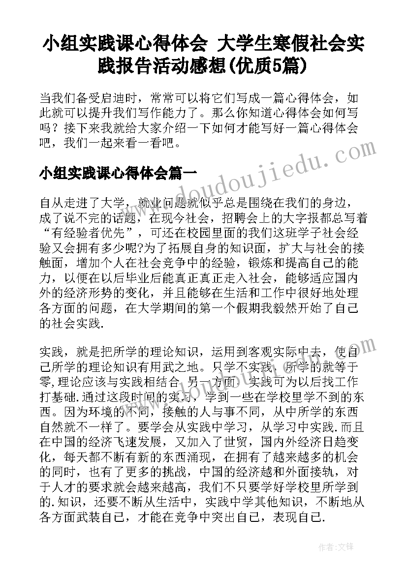 小组实践课心得体会 大学生寒假社会实践报告活动感想(优质5篇)