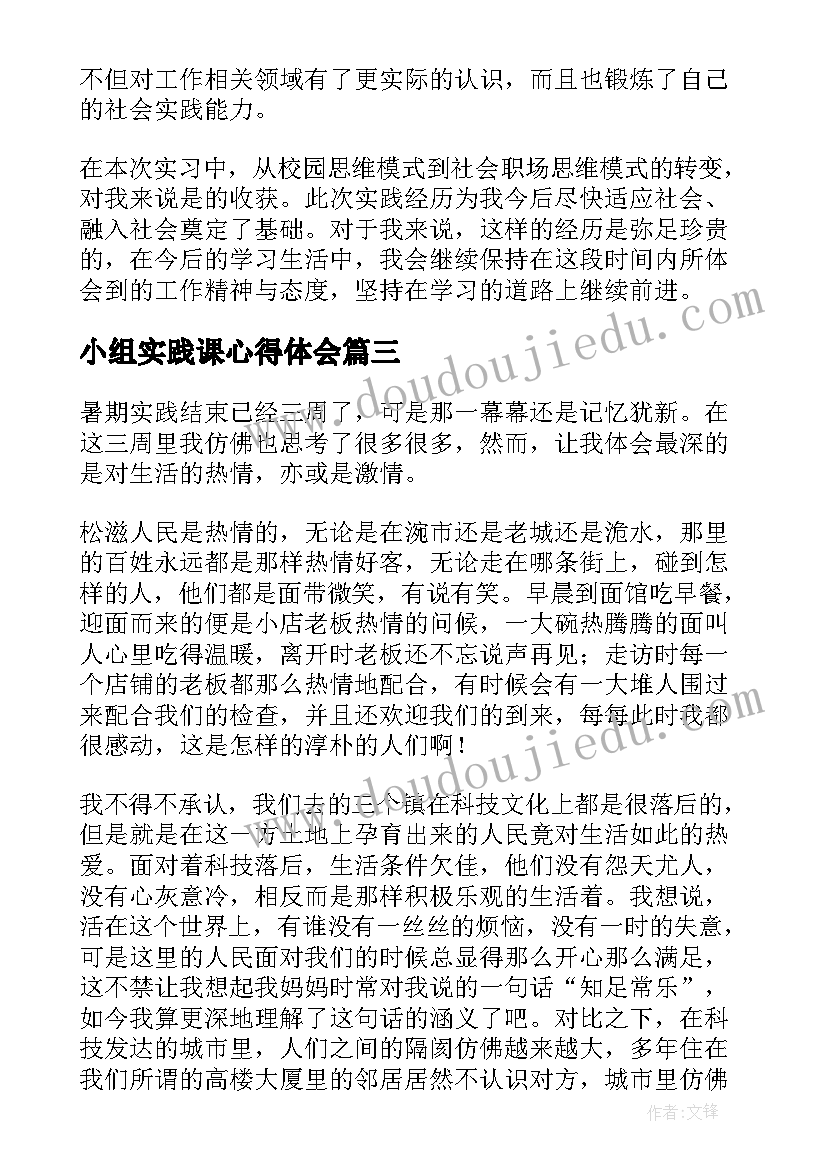 小组实践课心得体会 大学生寒假社会实践报告活动感想(优质5篇)