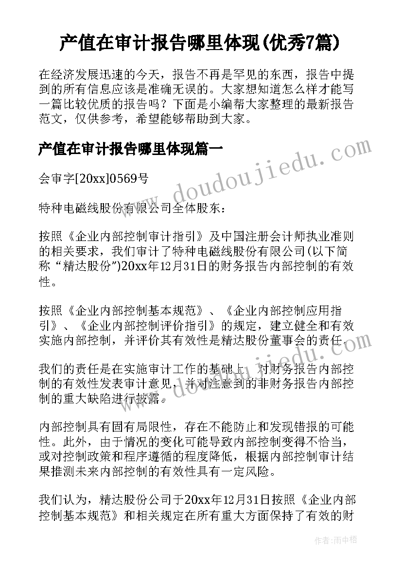 产值在审计报告哪里体现(优秀7篇)