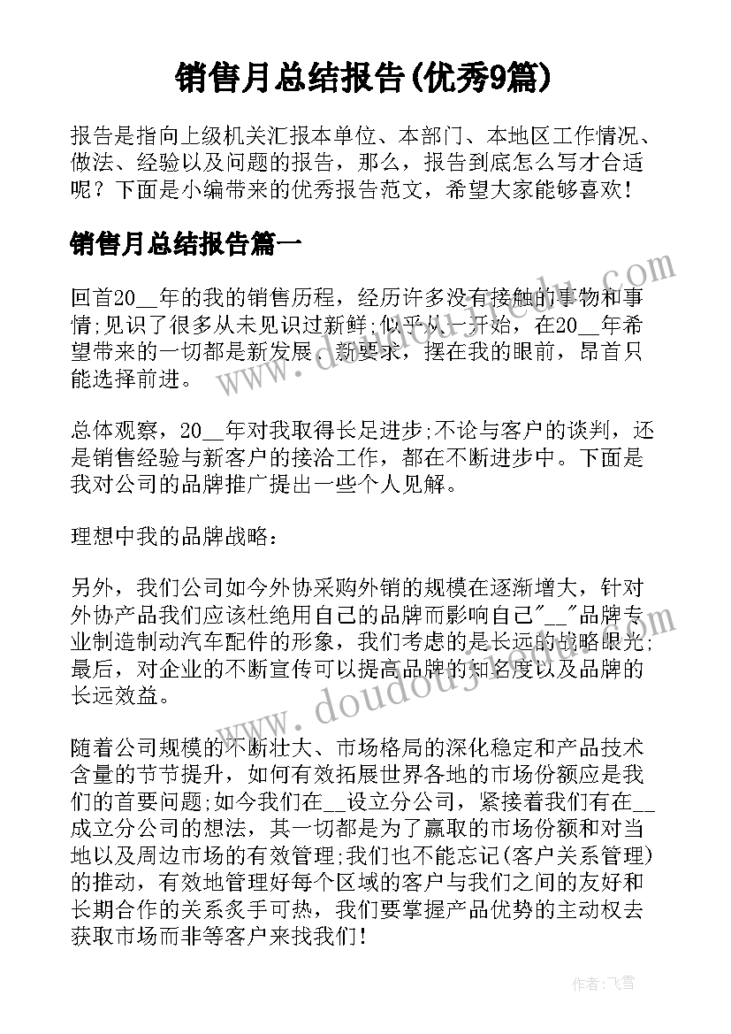 销售月总结报告(优秀9篇)