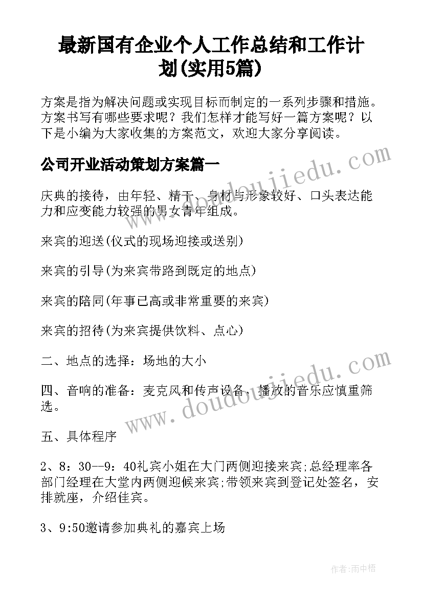 最新国有企业个人工作总结和工作计划(实用5篇)