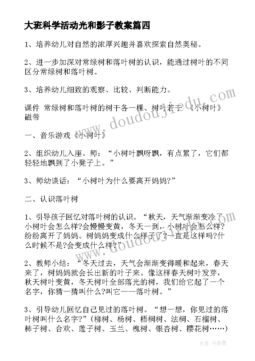 大班科学活动光和影子教案 大班科学活动教案(通用5篇)