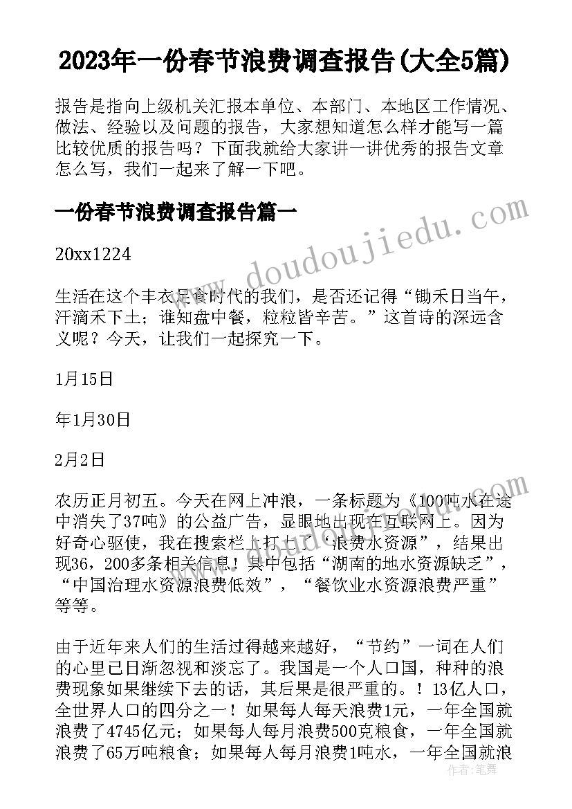 2023年一份春节浪费调查报告(大全5篇)