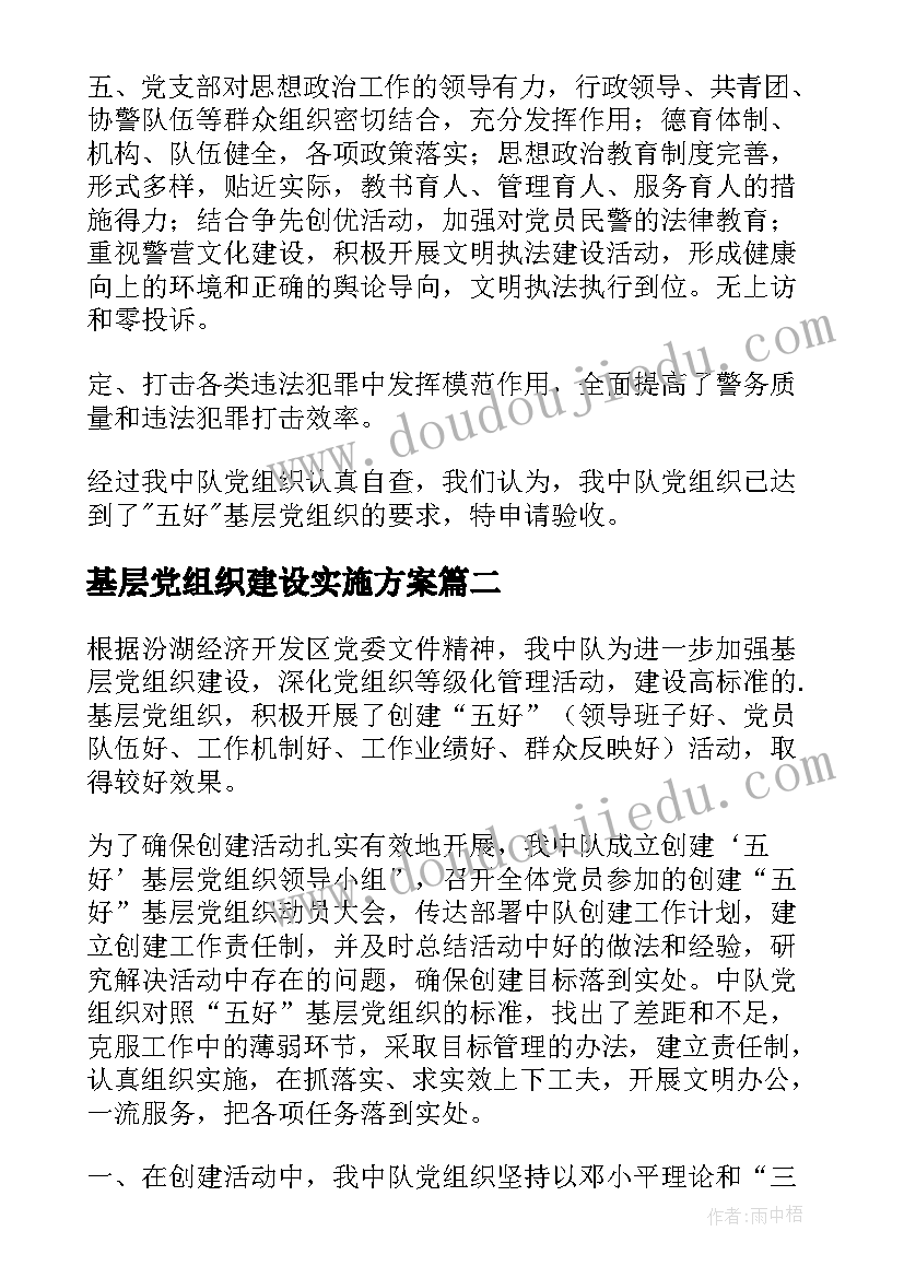 最新基层党组织建设实施方案(模板5篇)