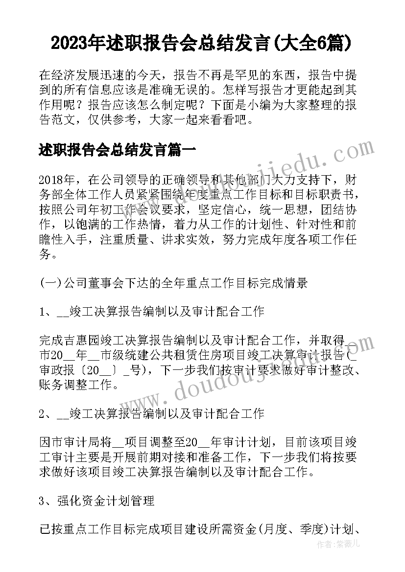 2023年述职报告会总结发言(大全6篇)