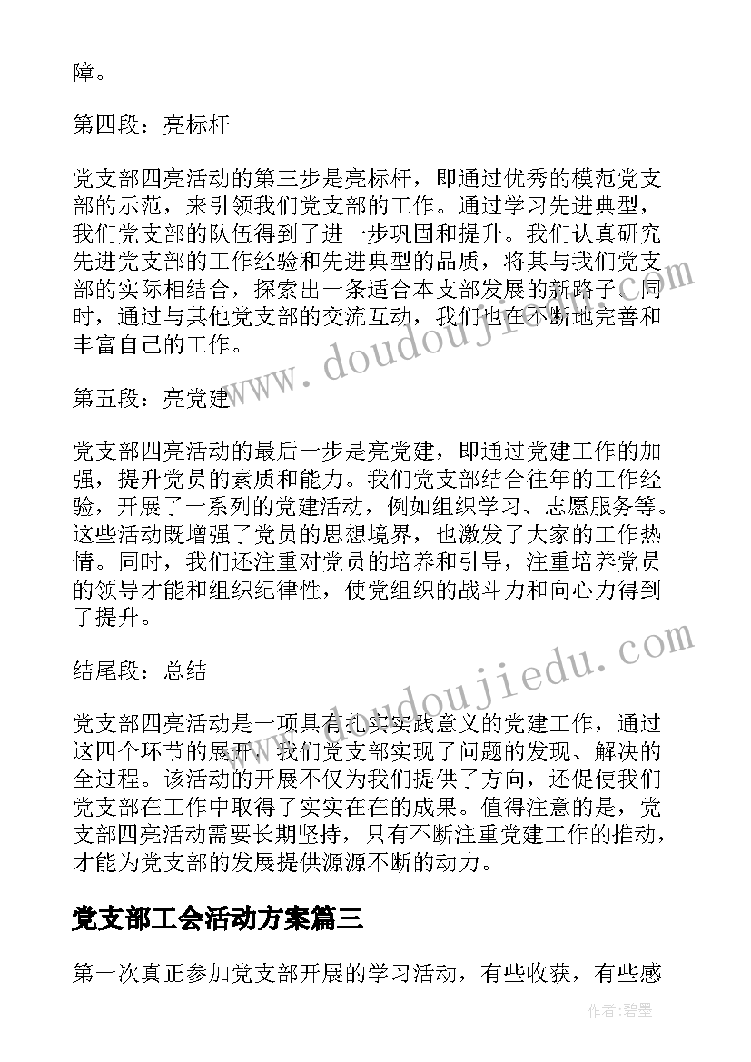 最新党支部工会活动方案 党支部四亮活动心得体会(通用5篇)