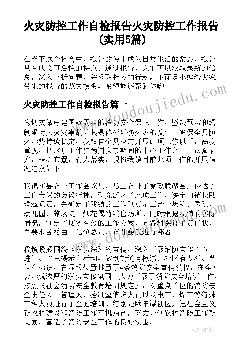 火灾防控工作自检报告 火灾防控工作报告(实用5篇)