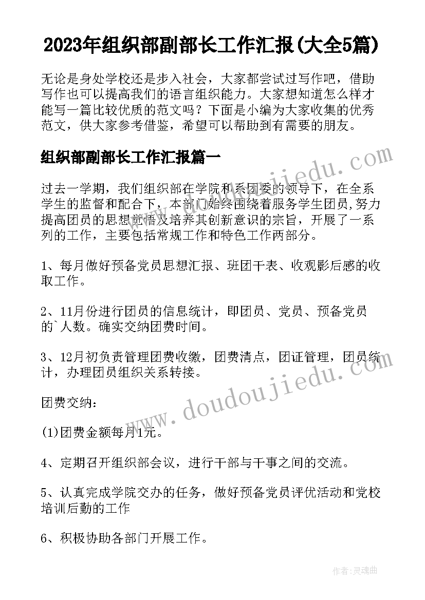 2023年组织部副部长工作汇报(大全5篇)