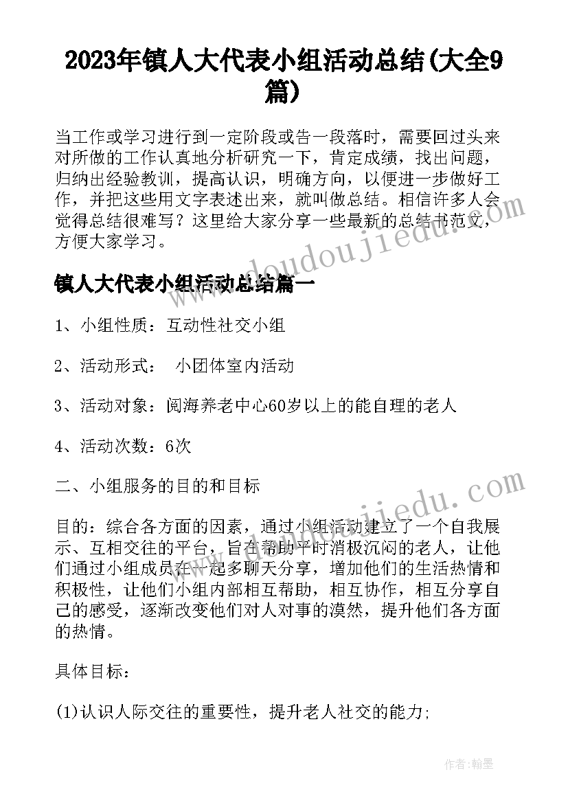 2023年镇人大代表小组活动总结(大全9篇)