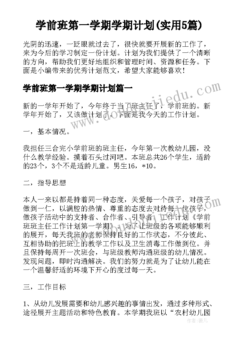 学前班第一学期学期计划(实用5篇)