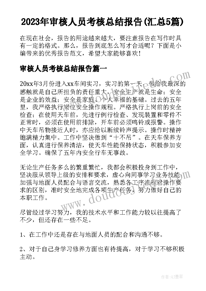 2023年审核人员考核总结报告(汇总5篇)