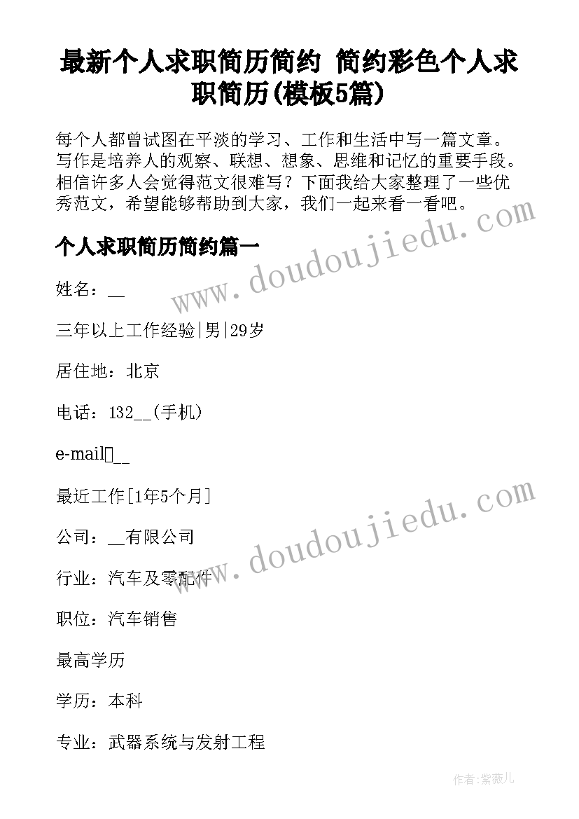 最新个人求职简历简约 简约彩色个人求职简历(模板5篇)