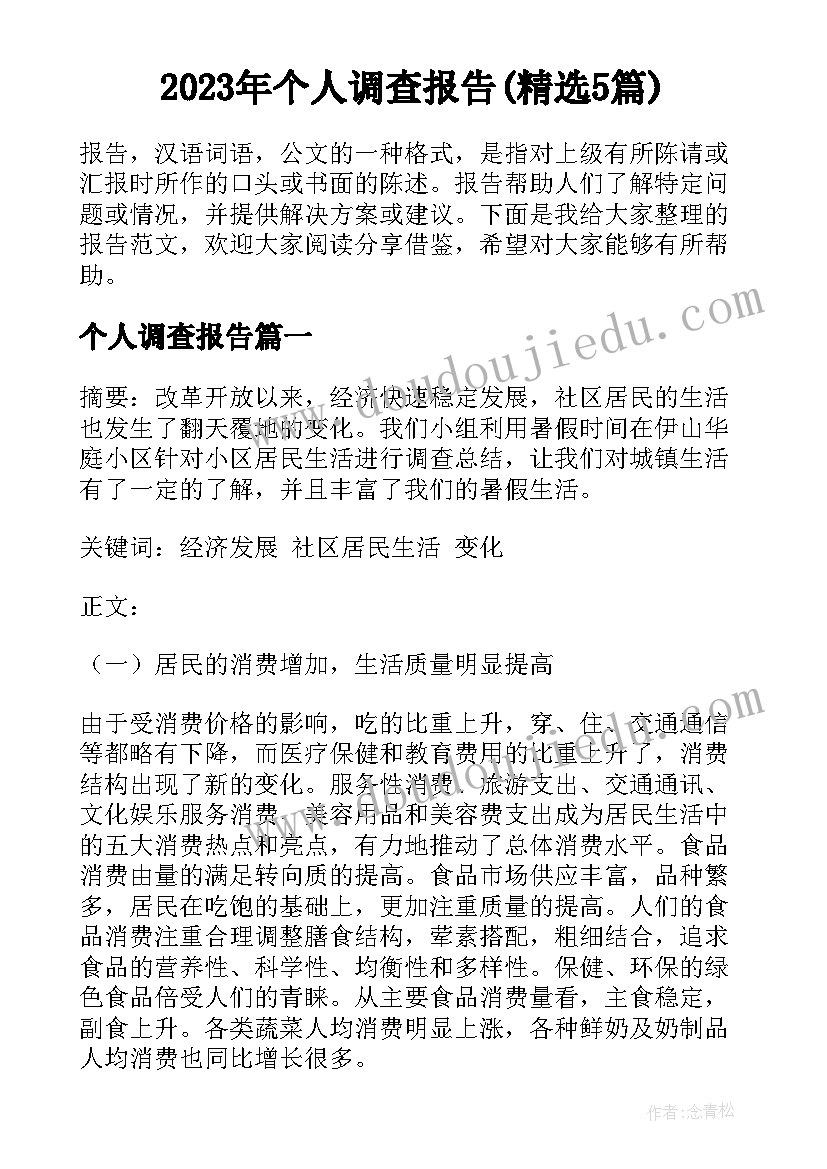 2023年个人调查报告(精选5篇)