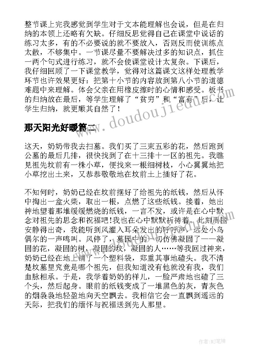 2023年那天阳光好暖 中彩那天教学反思(优质5篇)