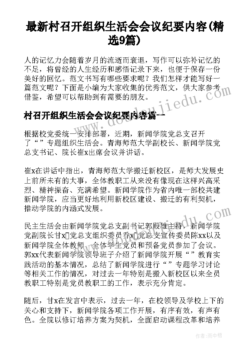 最新村召开组织生活会会议纪要内容(精选9篇)