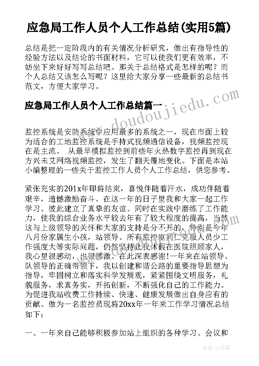 应急局工作人员个人工作总结(实用5篇)