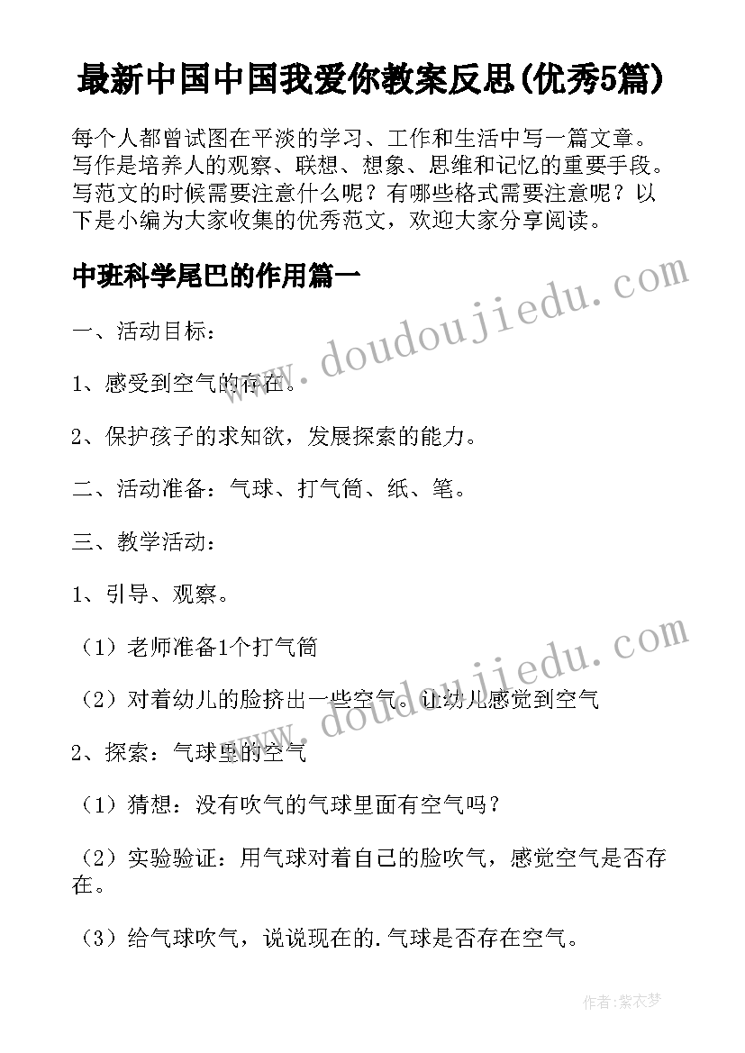 最新中国中国我爱你教案反思(优秀5篇)