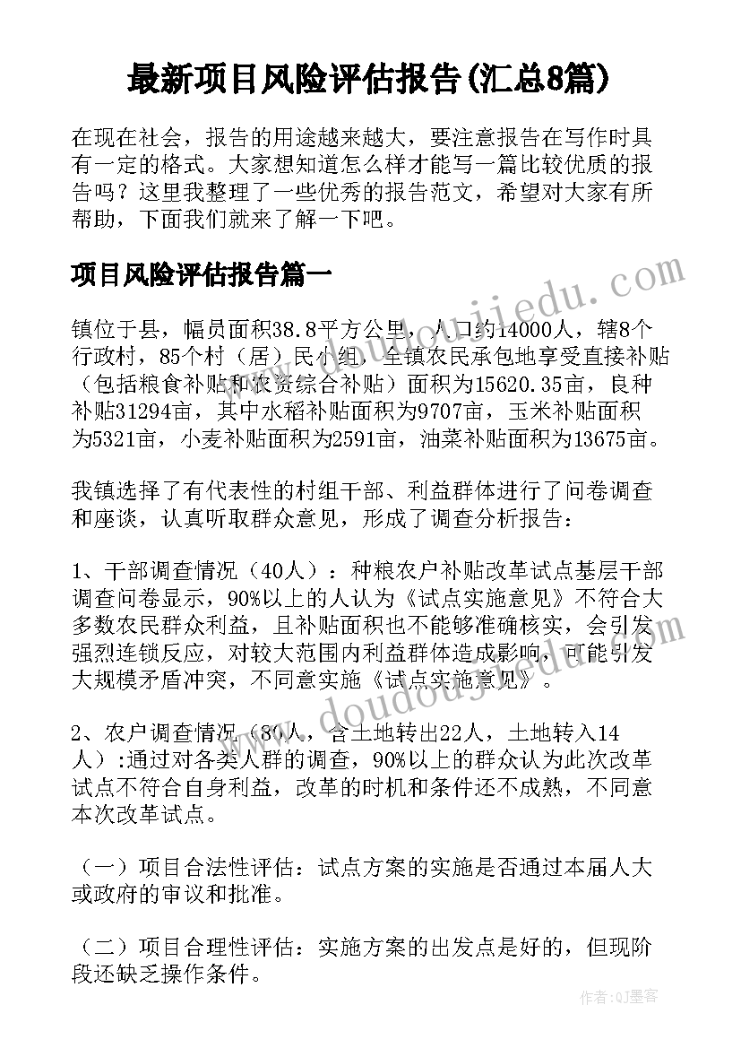 最新项目风险评估报告(汇总8篇)