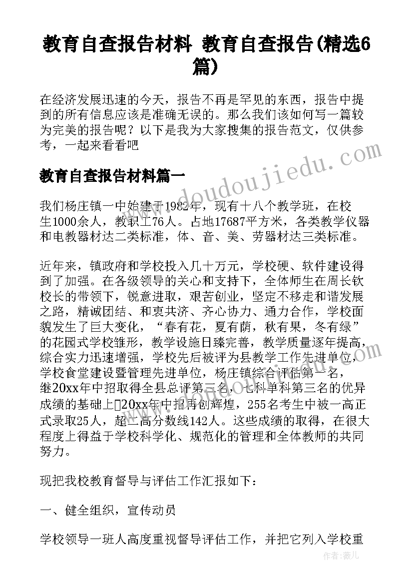 教育自查报告材料 教育自查报告(精选6篇)