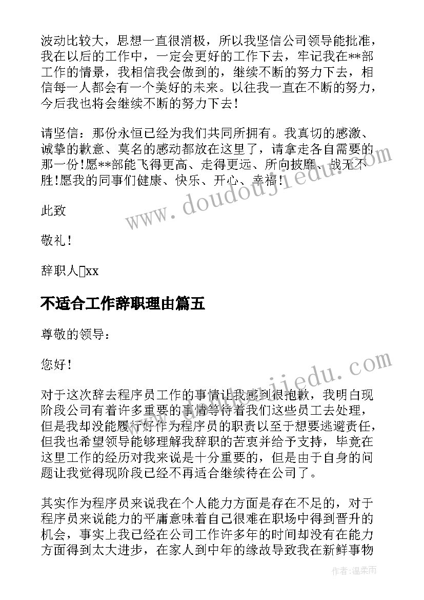 2023年不适合工作辞职理由 因工作不适合辞职报告(通用5篇)