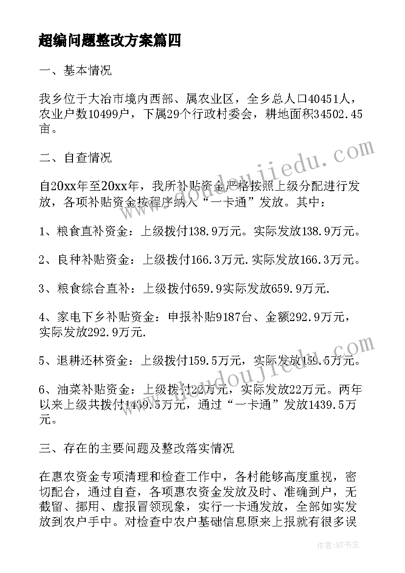 最新超编问题整改方案(通用5篇)