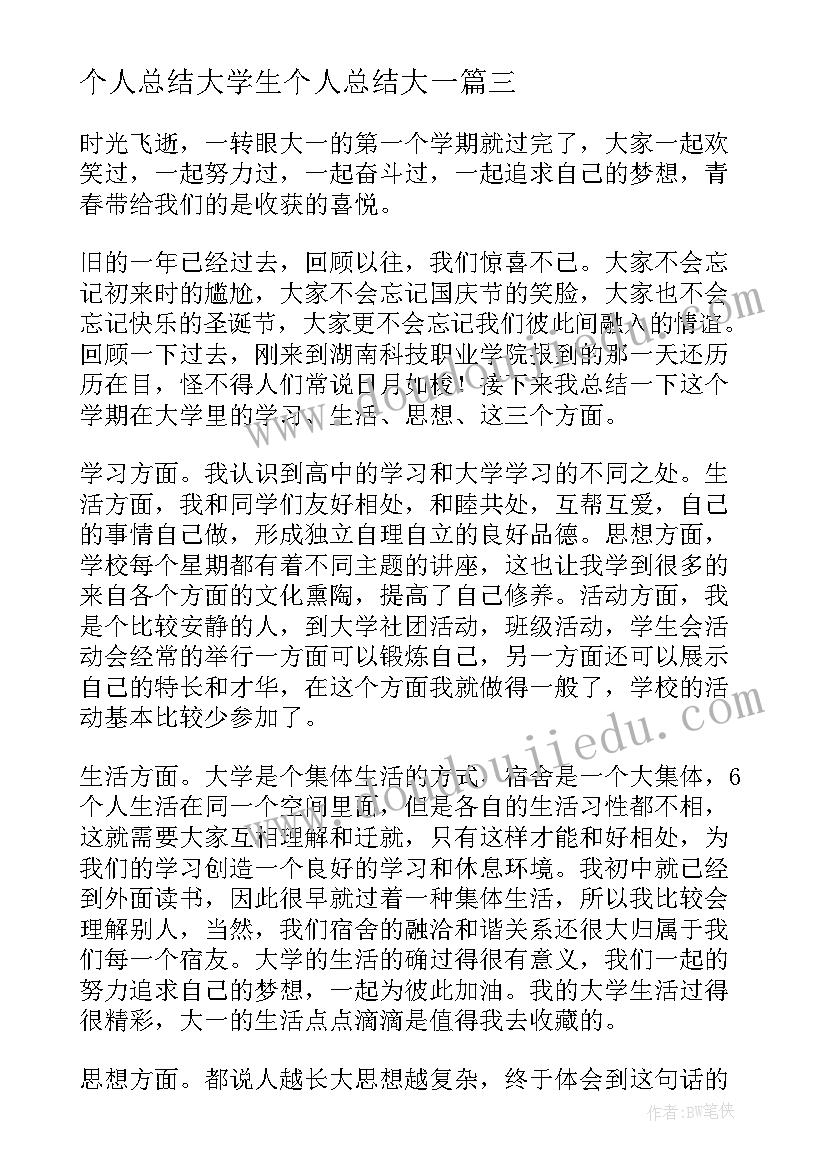 个人总结大学生个人总结大一(优秀5篇)